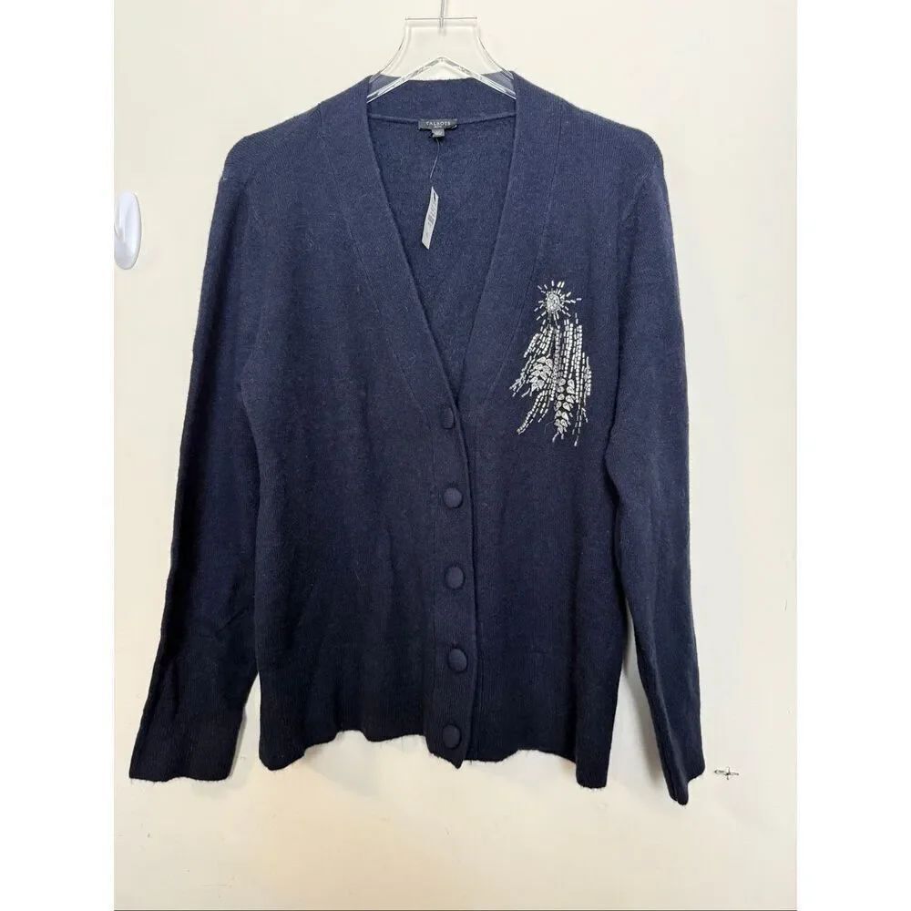 Talbots Jewel Button Cardigan Petite Large Blue NWT Vneck Embellished
